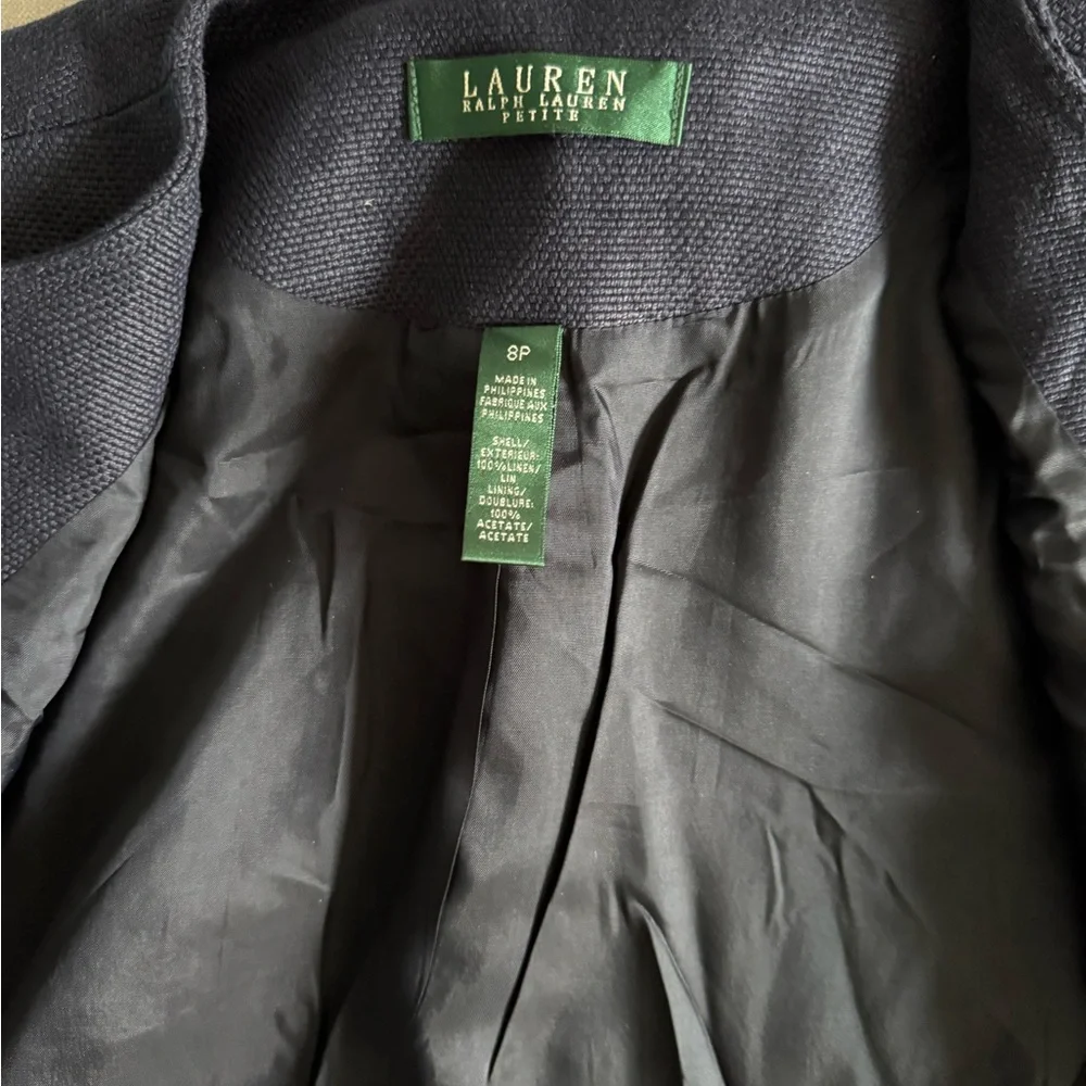 Lauren Ralph Lauren Navy Double-Breasted Linen Jacket (Petite) - Picture 6 of 7